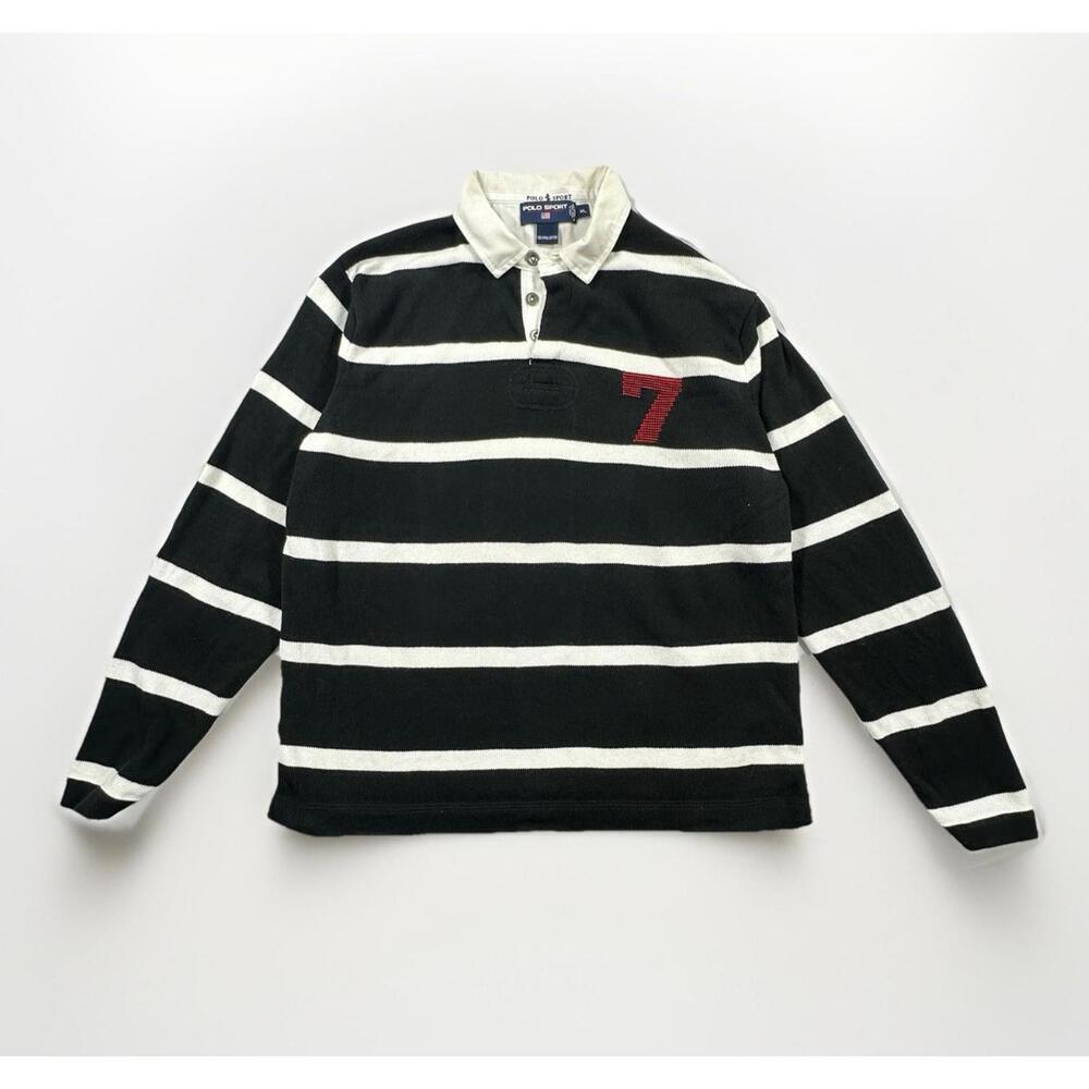 Rare Vintage Polo Ralph Lauren Sport Pima Cotton Striped Long Sleeve Rugby Sz XL